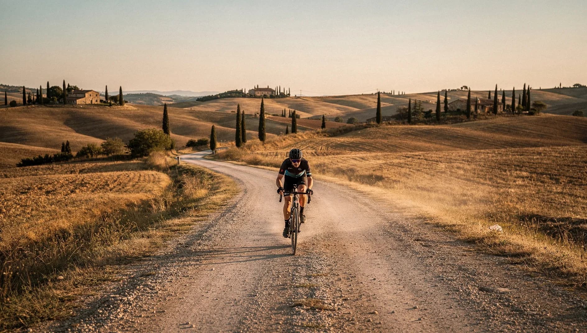 Gravel-Fahrer auf einer Landstraße